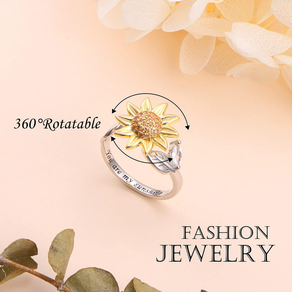 Sterling Silver Spinner Sunflower Ring - 