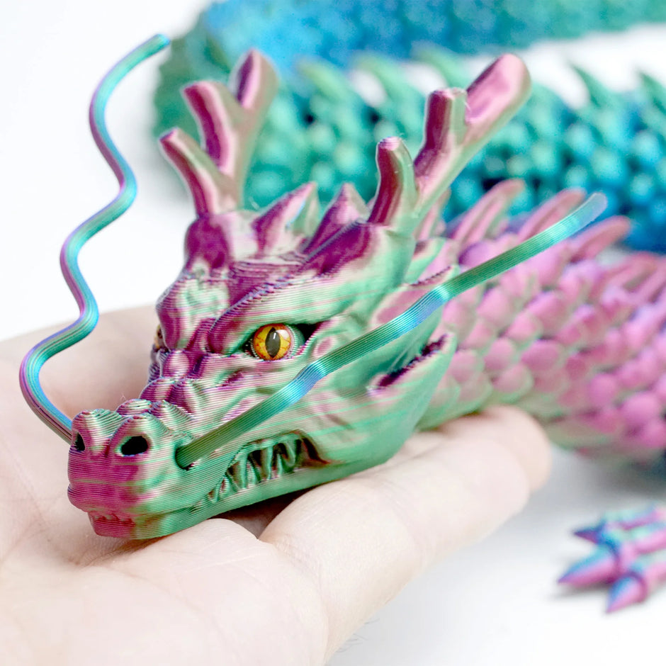 23.7-Inch Articulated 3D Printed Dragon Figurine with Eyes, Flexible Joint Model for Stress Relief and Fidgeting, Ideal Gift for Fantasy Enthusiasts and ADHD Support