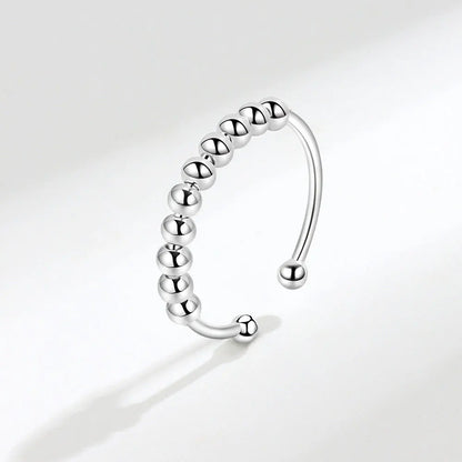 F.I.N.S 925 Sterling Silver Glossy Fidget Beaded Open Ring for Women - Freely Rotating Anti-Stress and Anxiety Relief