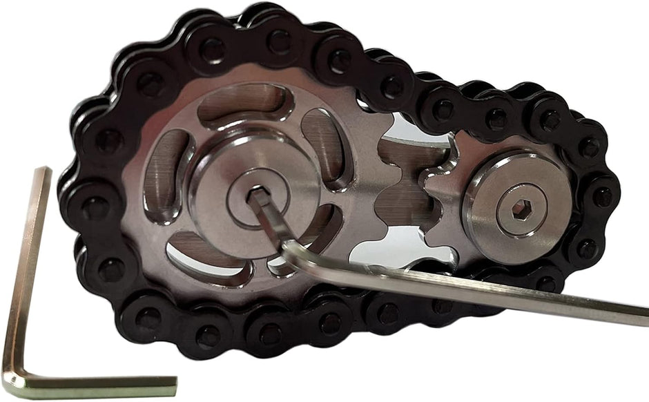 Stainless Steel Sprocket Fidget Cube with Chain Gears - Kinetic Desk Toy for Focus and Meditation (Gold and Black)
