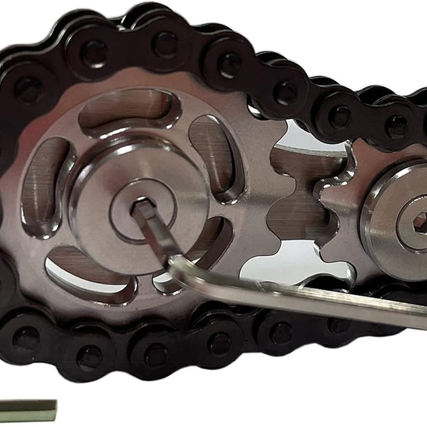 Stainless Steel Sprocket Fidget Cube with Chain Gears - Kinetic Desk Toy for Focus and Meditation (Gold and Black)