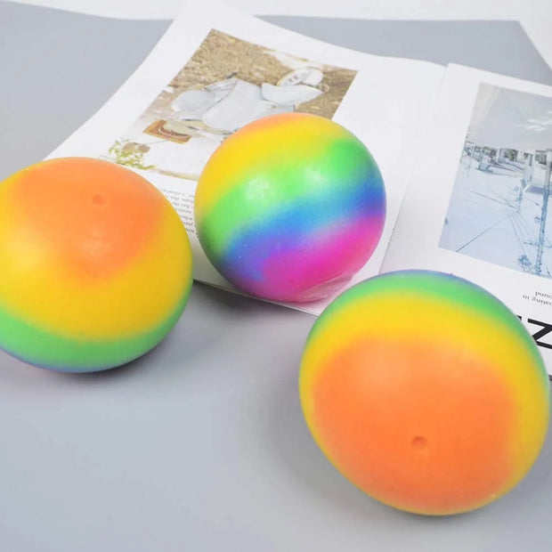 Rainbow Stress Relief Balls - 2.75 Inch Squishy Sensory Fidget Toys for Anxiety Relief for All Ages