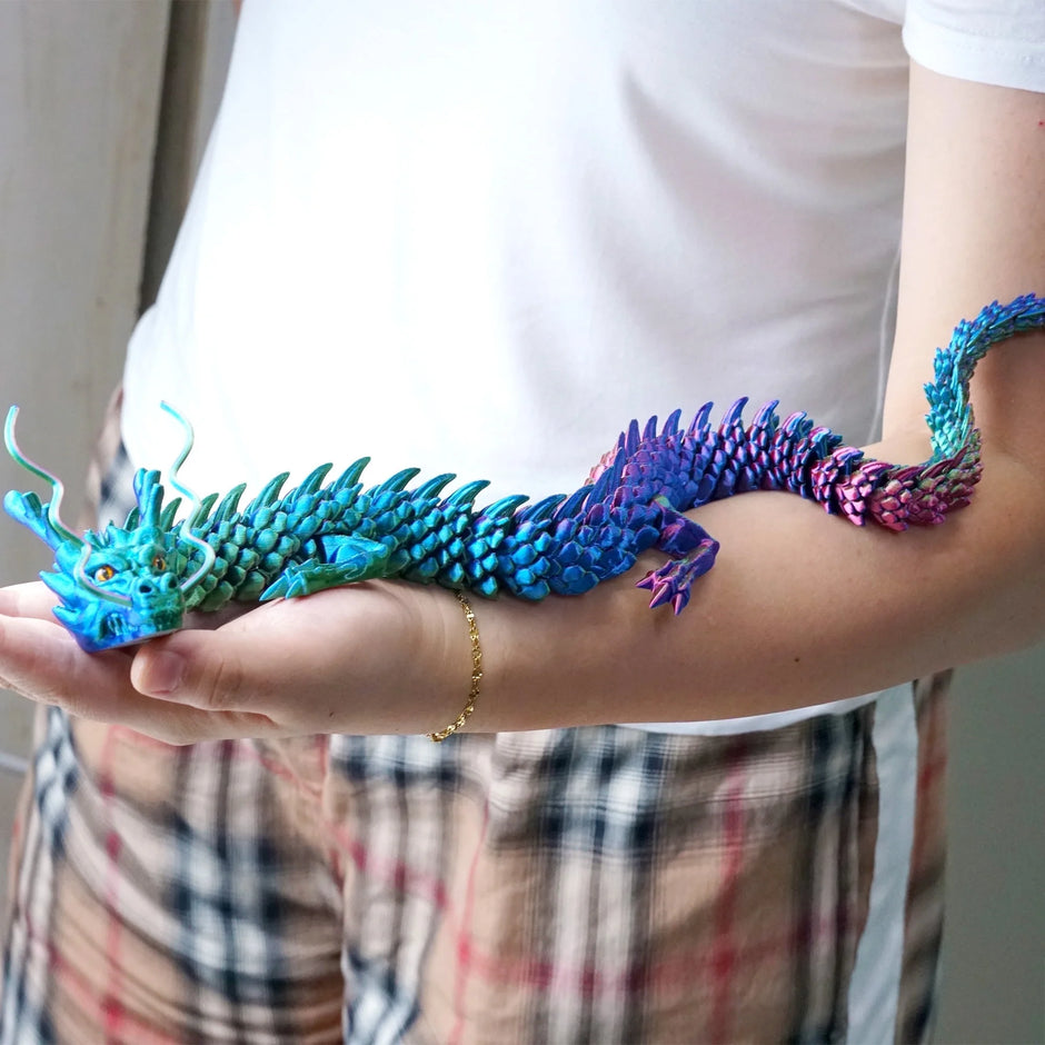 23.7-Inch Articulated 3D Printed Dragon Figurine with Eyes, Flexible Joint Model for Stress Relief and Fidgeting, Ideal Gift for Fantasy Enthusiasts and ADHD Support