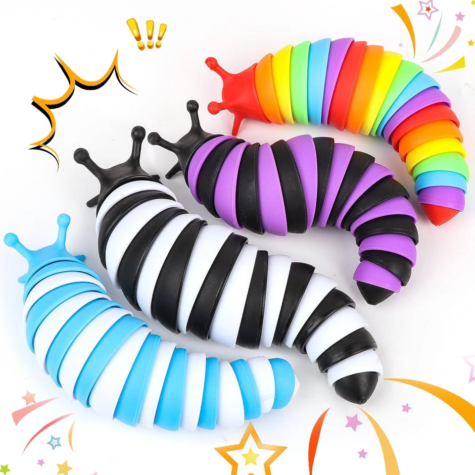 4-Piece Articulated Slug Fidget Toy Set, Sensory Tools for Autism Support and Stress Relief for Children and Adults