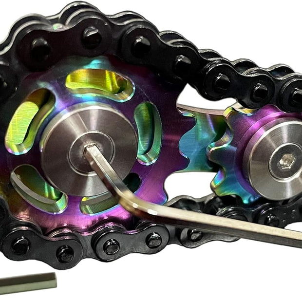 Stainless Steel Sprocket Fidget Cube with Chain Gears - Kinetic Desk Toy for Focus and Meditation (Gold and Black)