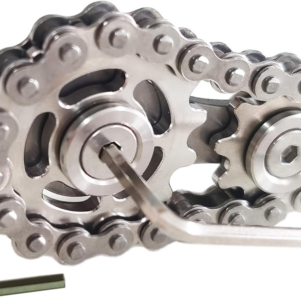 Stainless Steel Sprocket Fidget Cube with Chain Gears - Kinetic Desk Toy for Focus and Meditation (Gold and Black)