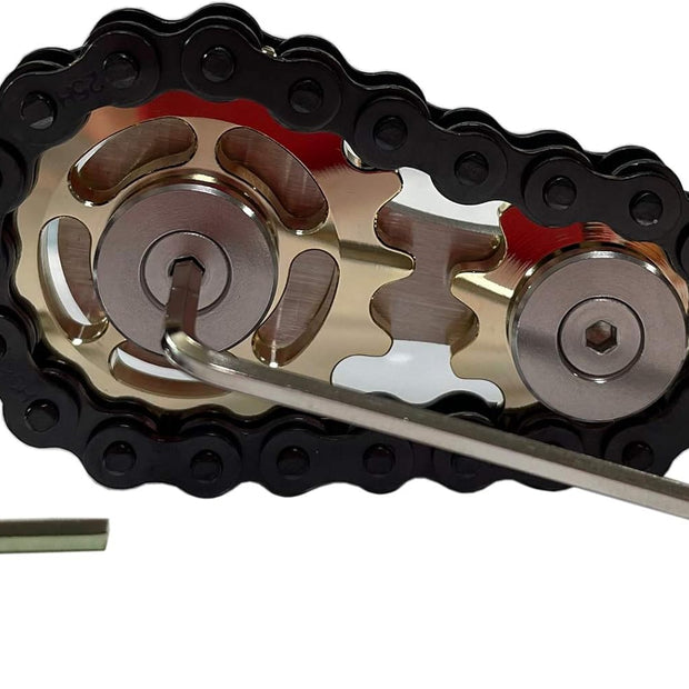 Stainless Steel Sprocket Fidget Cube with Chain Gears - Kinetic Desk Toy for Focus and Meditation (Gold and Black)