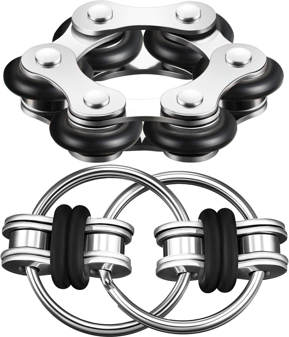 Fidget Toy Set: Six Roller Chain Fidget and Key Flippy Chain Stress Relievers for Autism and Anxiety Management (Black)