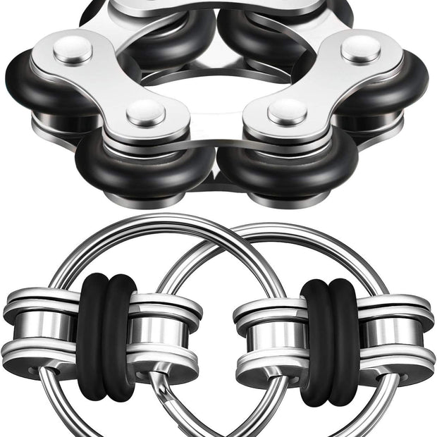 Fidget Toy Set: Six Roller Chain Fidget and Key Flippy Chain Stress Relievers for Autism and Anxiety Management (Black)