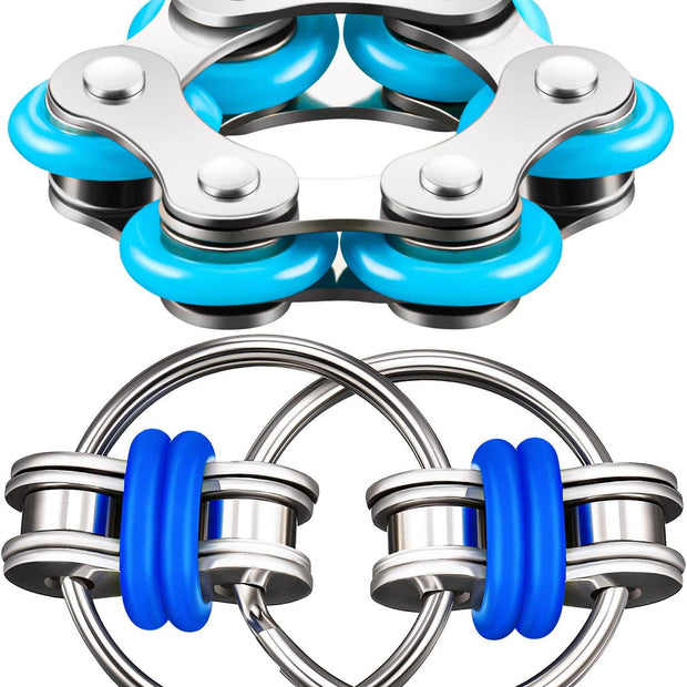 Fidget Toy Set: Six Roller Chain Fidget and Key Flippy Chain Stress Relievers for Autism and Anxiety Management (Black)