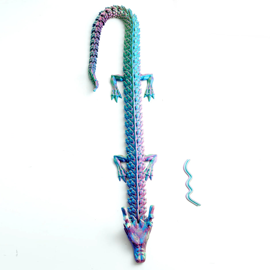 23.7-Inch Articulated 3D Printed Dragon Figurine with Eyes, Flexible Joint Model for Stress Relief and Fidgeting, Ideal Gift for Fantasy Enthusiasts and ADHD Support