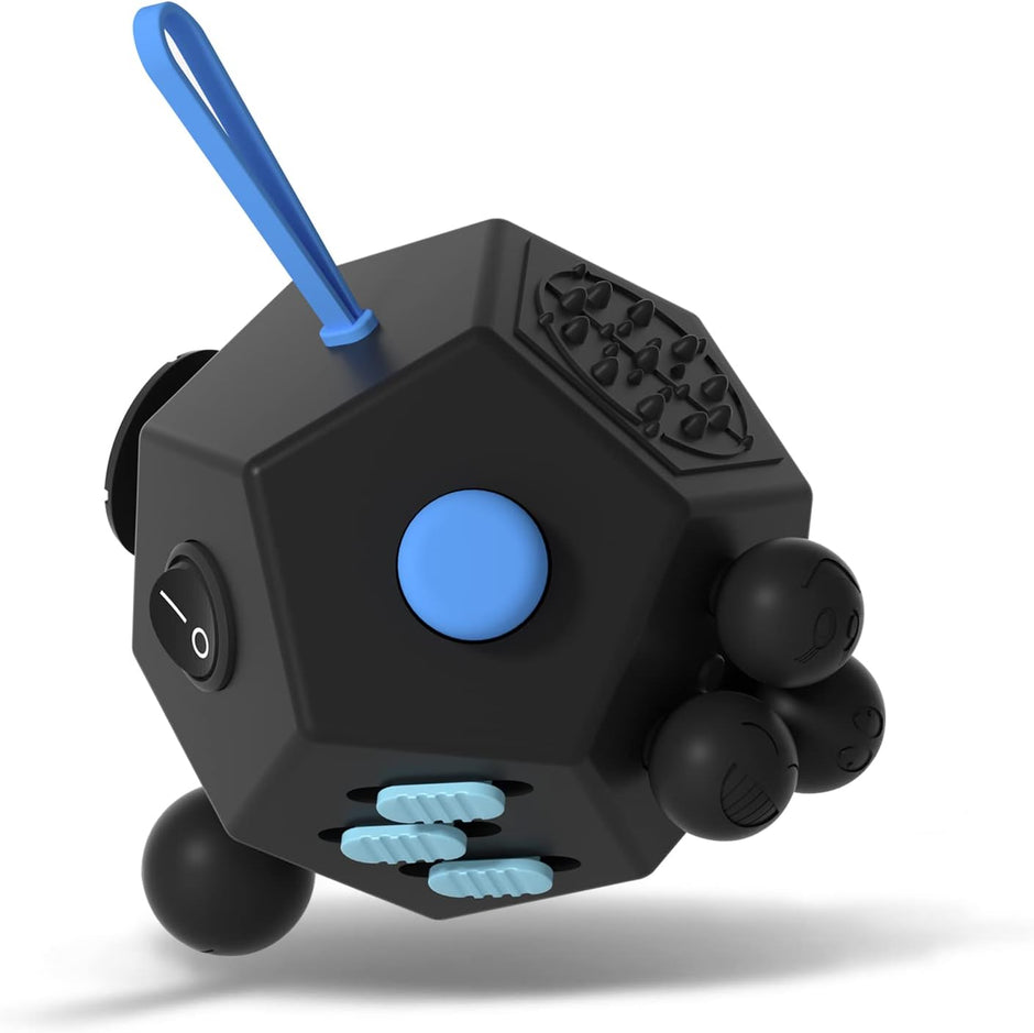 Fidget Dodecagon - 12-Sided Stress Relief Cube for Enhanced Focus and Anxiety Reduction, Ideal Travel Companion for All Ages (A5 Black)