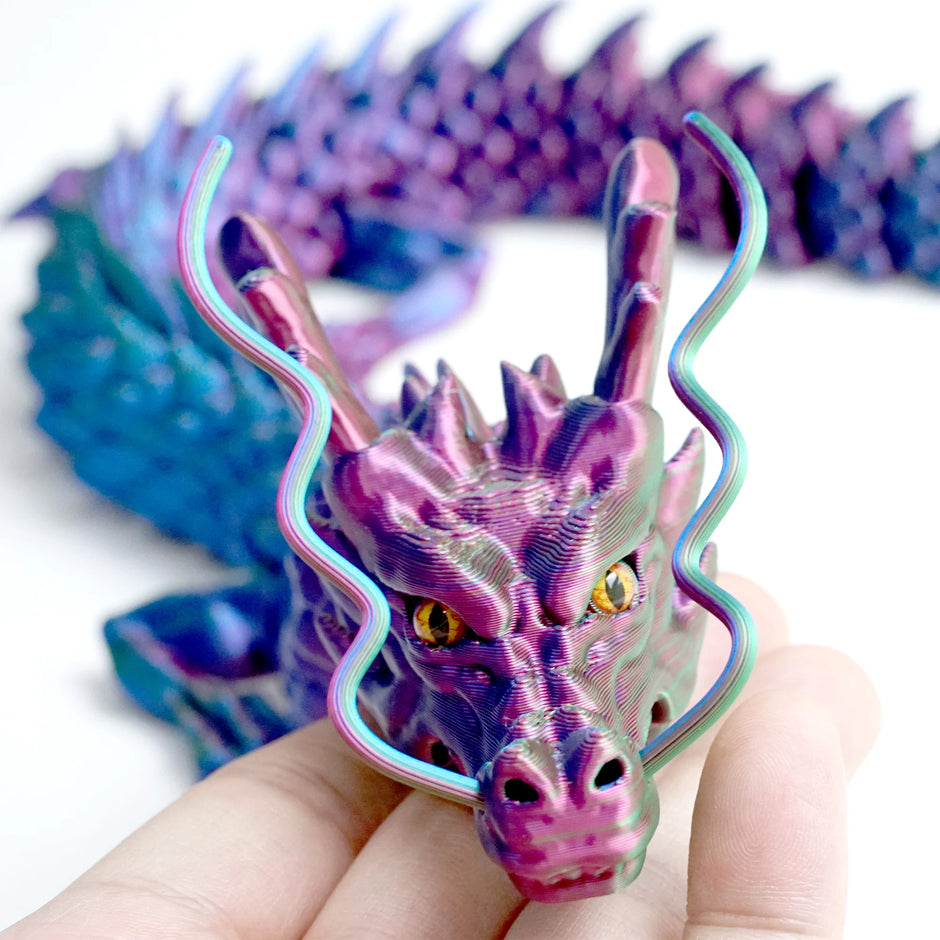 23.7-Inch Articulated 3D Printed Dragon Figurine with Eyes, Flexible Joint Model for Stress Relief and Fidgeting, Ideal Gift for Fantasy Enthusiasts and ADHD Support