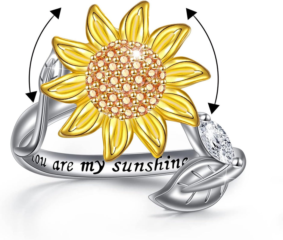 Sterling Silver Spinner Sunflower Ring - 
