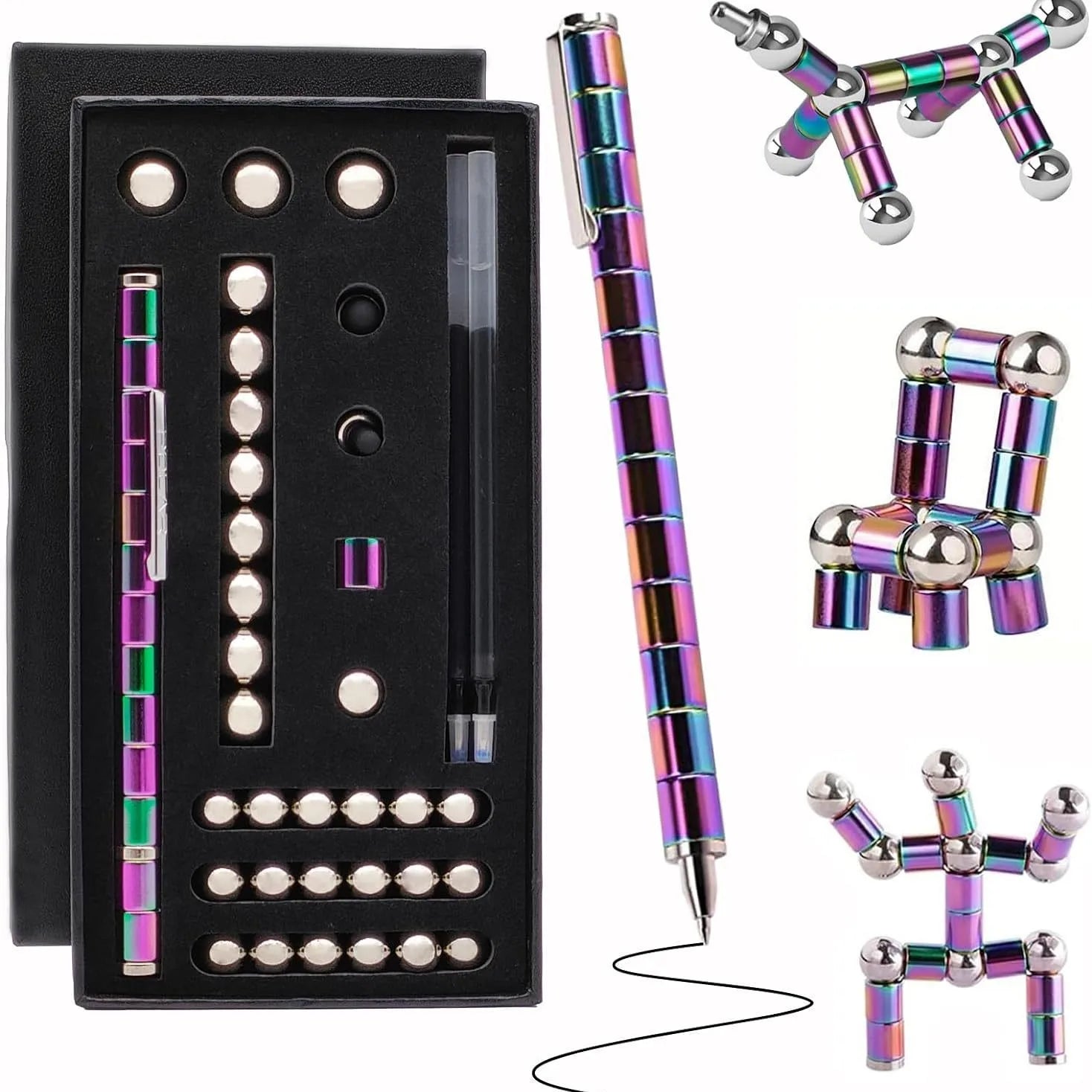 Dual-End Magnetic Fidget Pen - Stress Relief Desk Accessory and Smooth Writing Instrument for Educational and Professional Environments