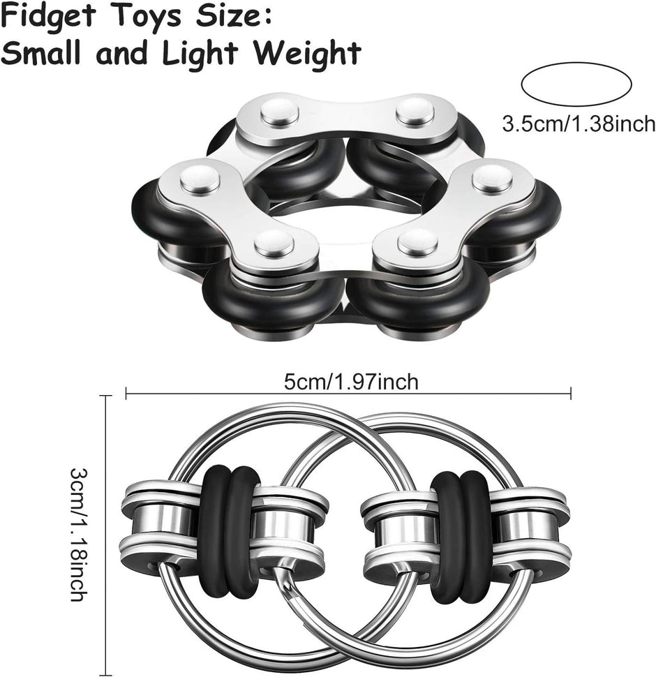 Fidget Toy Set: Six Roller Chain Fidget and Key Flippy Chain Stress Relievers for Autism and Anxiety Management (Black)