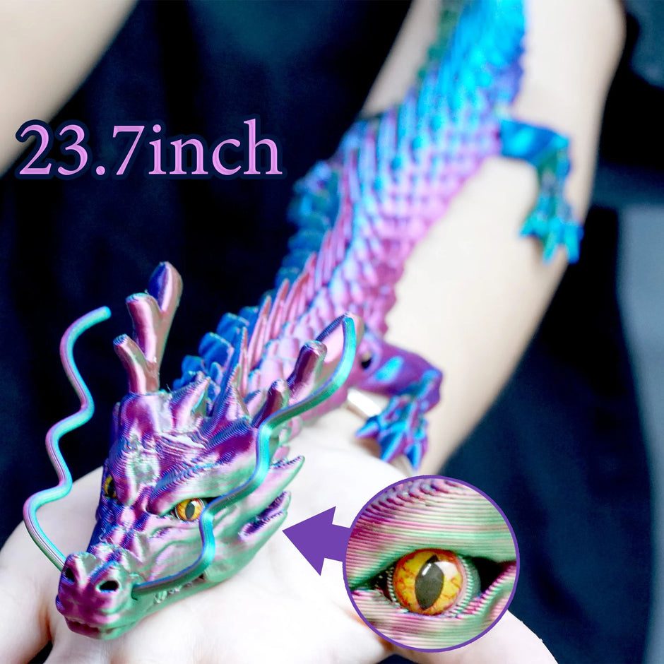 23.7-Inch Articulated 3D Printed Dragon Figurine with Eyes, Flexible Joint Model for Stress Relief and Fidgeting, Ideal Gift for Fantasy Enthusiasts and ADHD Support