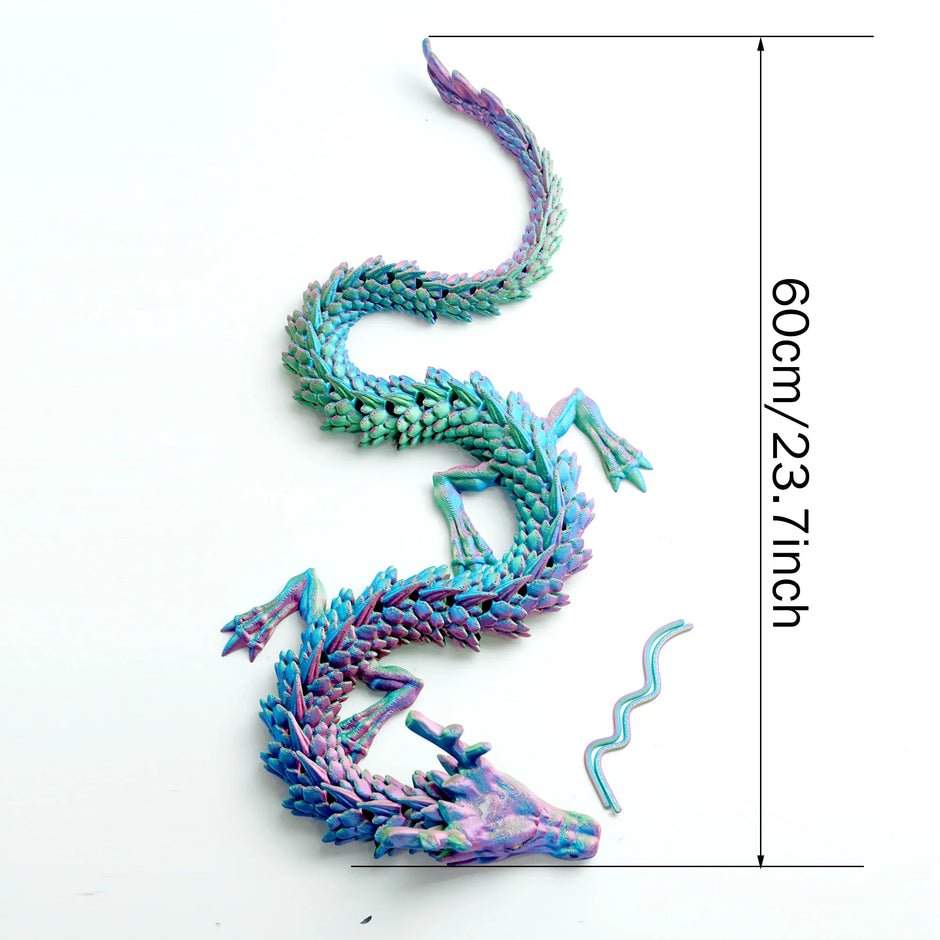 23.7-Inch Articulated 3D Printed Dragon Figurine with Eyes, Flexible Joint Model for Stress Relief and Fidgeting, Ideal Gift for Fantasy Enthusiasts and ADHD Support