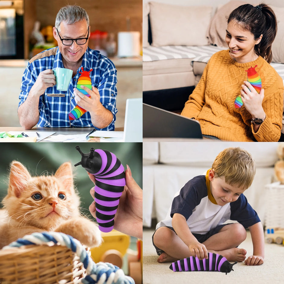 4-Piece Articulated Slug Fidget Toy Set, Sensory Tools for Autism Support and Stress Relief for Children and Adults