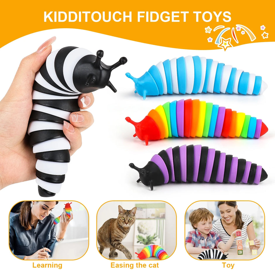 4-Piece Articulated Slug Fidget Toy Set, Sensory Tools for Autism Support and Stress Relief for Children and Adults
