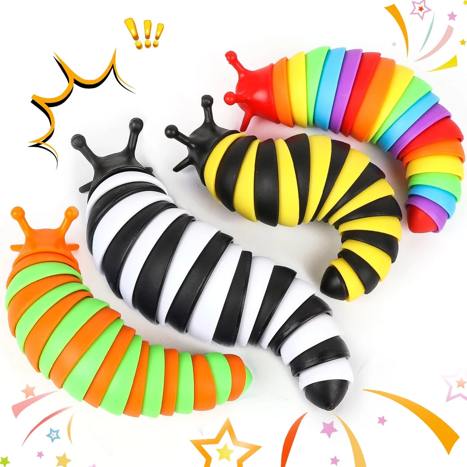 4-Piece Articulated Slug Fidget Toy Set, Sensory Tools for Autism Support and Stress Relief for Children and Adults