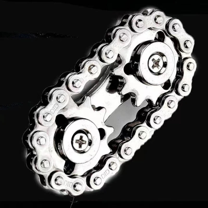 Sprocket Flywheel Fingertip Gyro Fidget Spinner - Metal Bike Chain EDC Stress Relief Toy for Adults and Kids