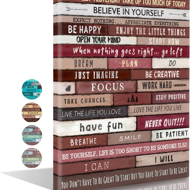 Framed Inspirational Wall Art Canvas (12 x 16 in, Cherry) - Motivational Quotes for Home, Office, Bathroom, Bedroom, Kitchen, Classroom, and Gym Decor