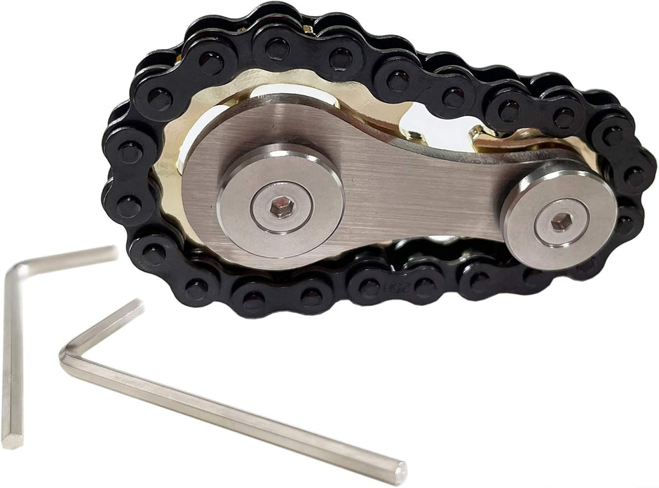 Stainless Steel Sprocket Fidget Cube with Chain Gears - Kinetic Desk Toy for Focus and Meditation (Gold and Black)