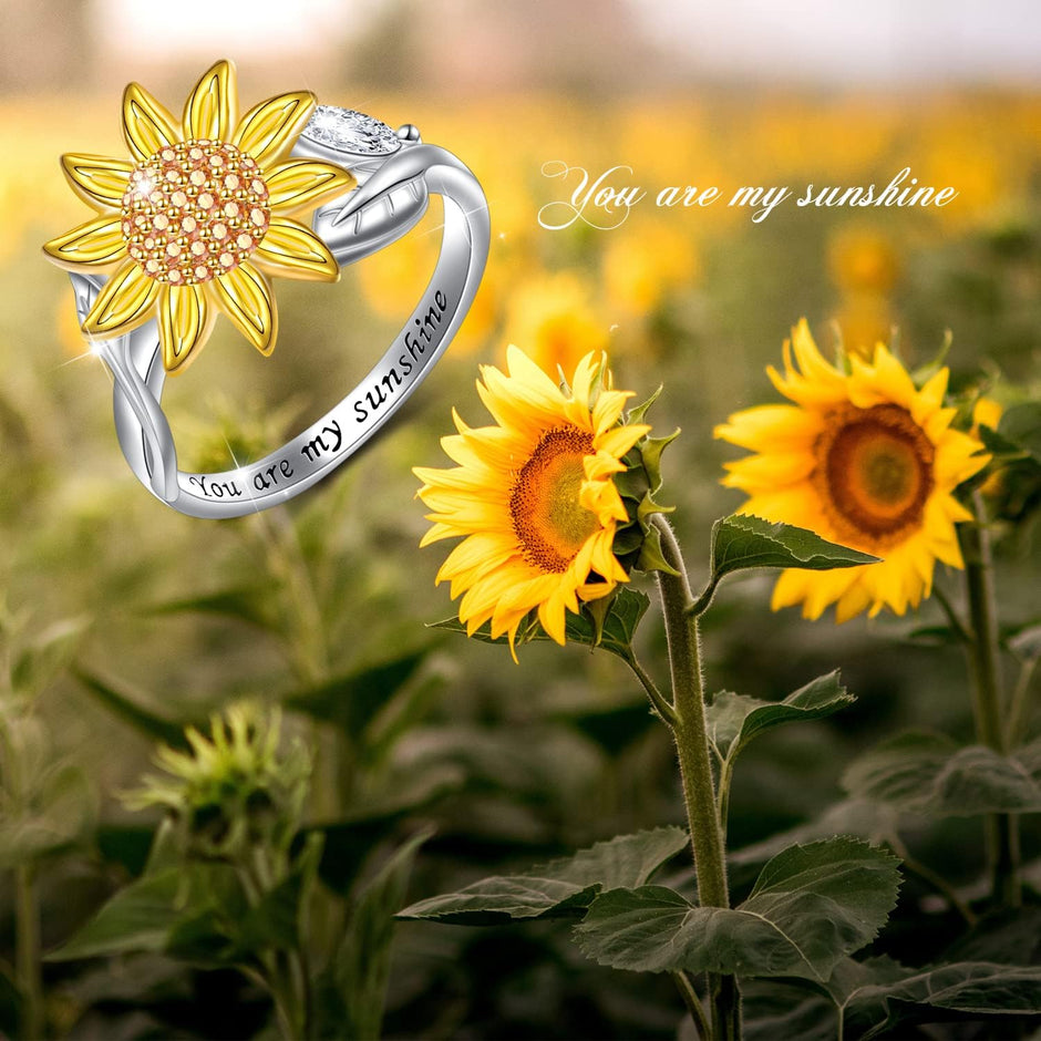Sterling Silver Spinner Sunflower Ring - 