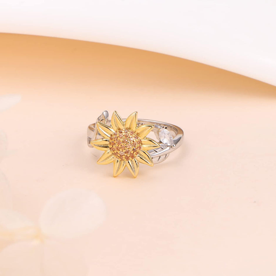 Sterling Silver Spinner Sunflower Ring - 