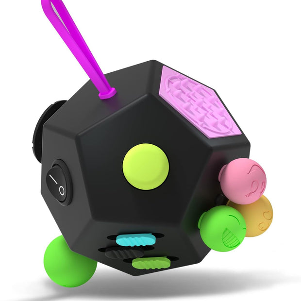 Fidget Dodecagon - 12-Sided Stress Relief Cube for Enhanced Focus and Anxiety Reduction, Ideal Travel Companion for All Ages (A5 Black)