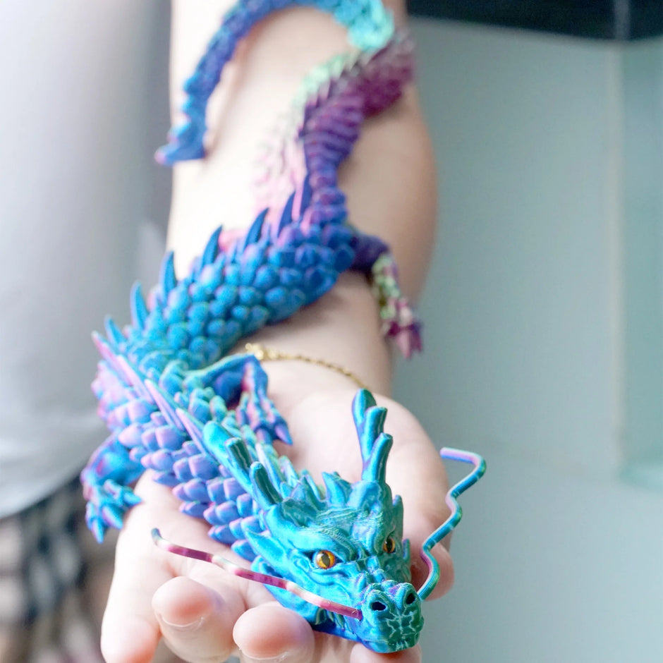 23.7-Inch Articulated 3D Printed Dragon Figurine with Eyes, Flexible Joint Model for Stress Relief and Fidgeting, Ideal Gift for Fantasy Enthusiasts and ADHD Support