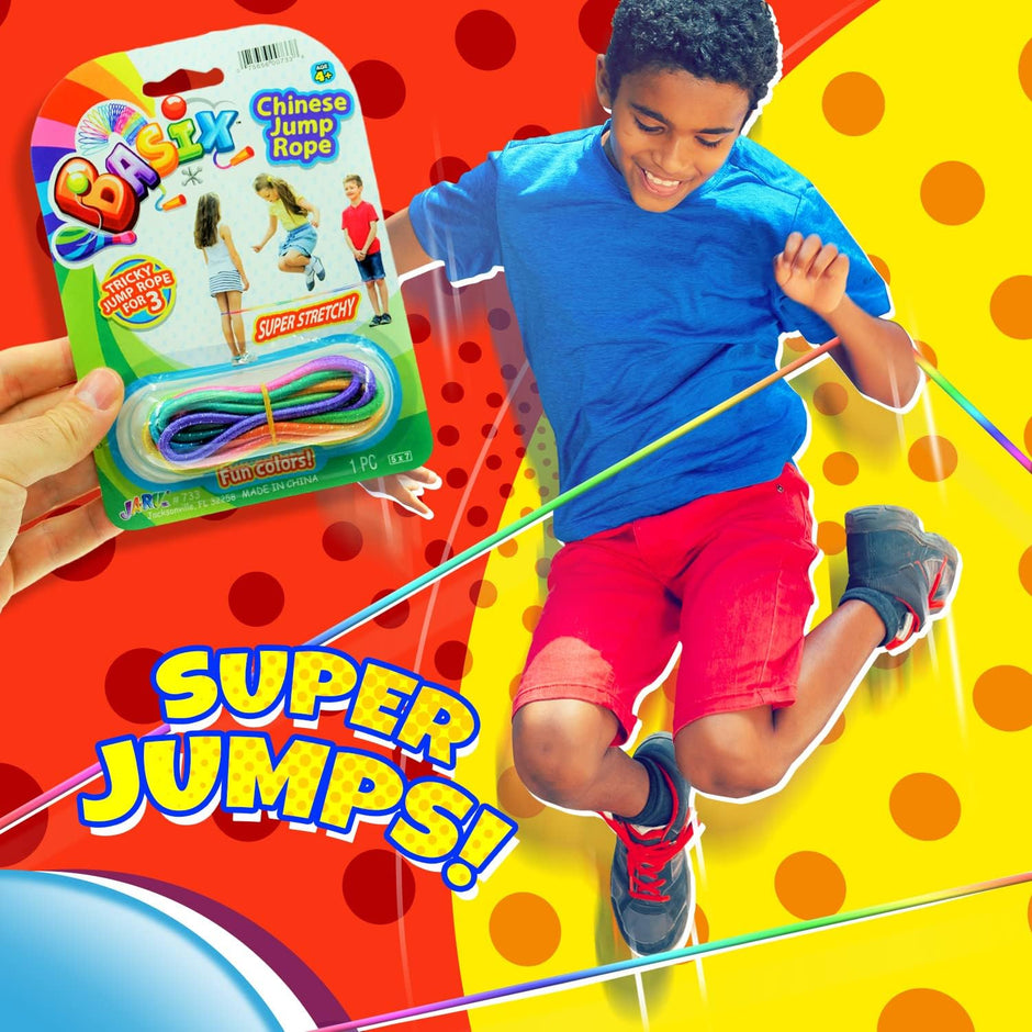 Fun-A-Ton Chinese Jump Rope Set for Children (24 Ropes) | Elastic Jump Ropes for PE Activities | Ideal for Indoor and Outdoor Playgrounds and Bulk Party Favors | Model F-733-24S